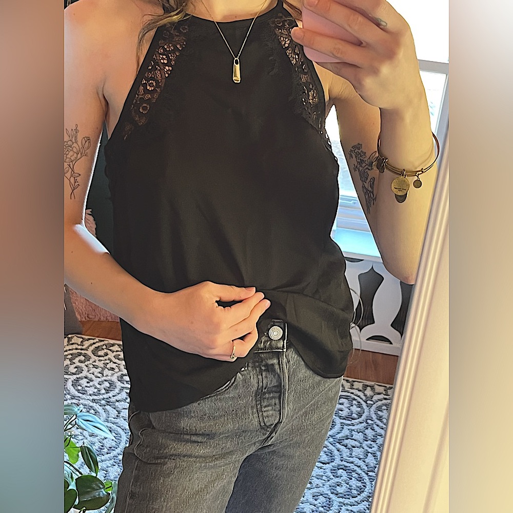 Satin black halter slip tank ✨